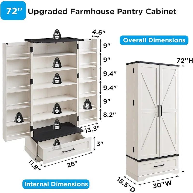 Armoire de rangement haute pour cuisine de ferme de 72 po, armoire de rangement haute, placard - S.O.