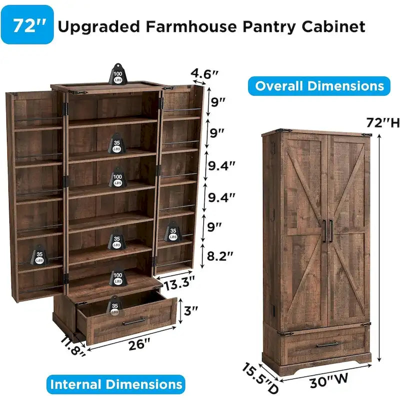 Armoire de rangement haute pour cuisine de ferme de 72 po, armoire de rangement haute, placard - S.O.