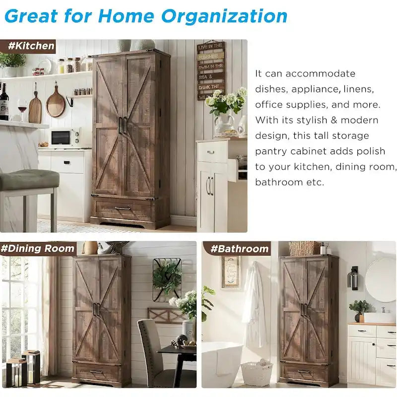 Armoire de rangement haute pour cuisine de ferme de 72 po, armoire de rangement haute, placard - S.O.