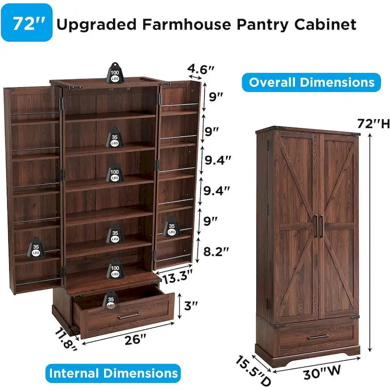 Armoire de rangement haute pour cuisine de ferme de 72 po, armoire de rangement haute, placard - S.O.