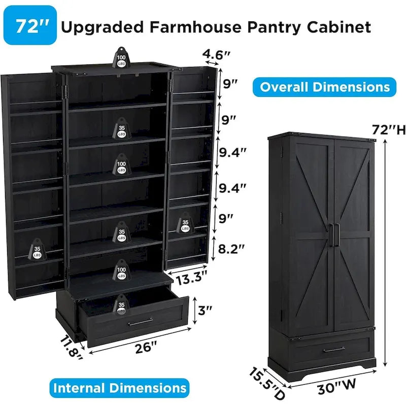 Armoire de rangement haute pour cuisine de ferme de 72 po, armoire de rangement haute, placard - S.O.