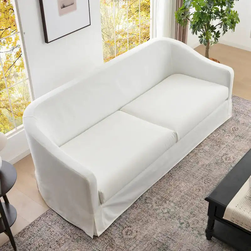 Canapé 3 places déhoussable en lin avec 4 coussins et jupe, 90L