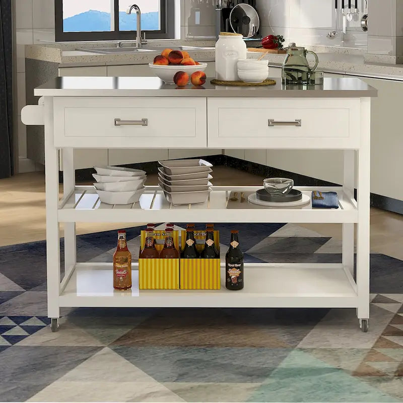 Stainless Steel Table Top White Kicthen Cart With Two Drawers(no include stool)