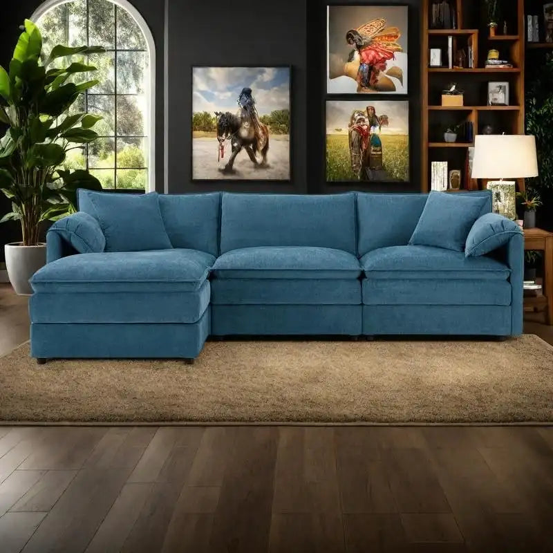103,5 Canapé d'angle en chenille avec canapé nuage en L à 4 places, pouf et coussins à ressorts ensachés (capacité de 150 kg)