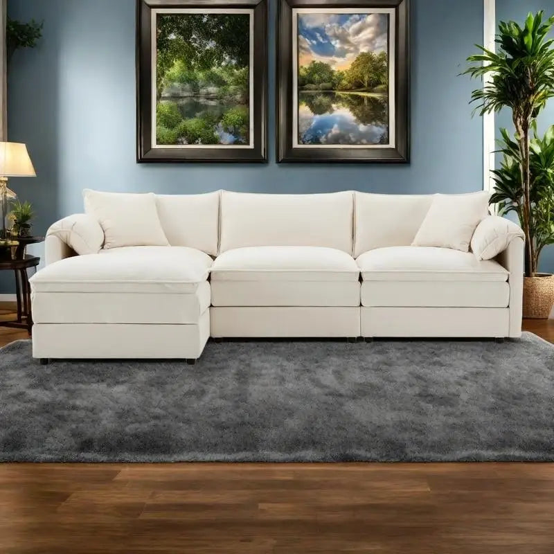 103,5 Canapé d'angle en chenille avec canapé nuage en L à 4 places, pouf et coussins à ressorts ensachés (capacité de 150 kg)