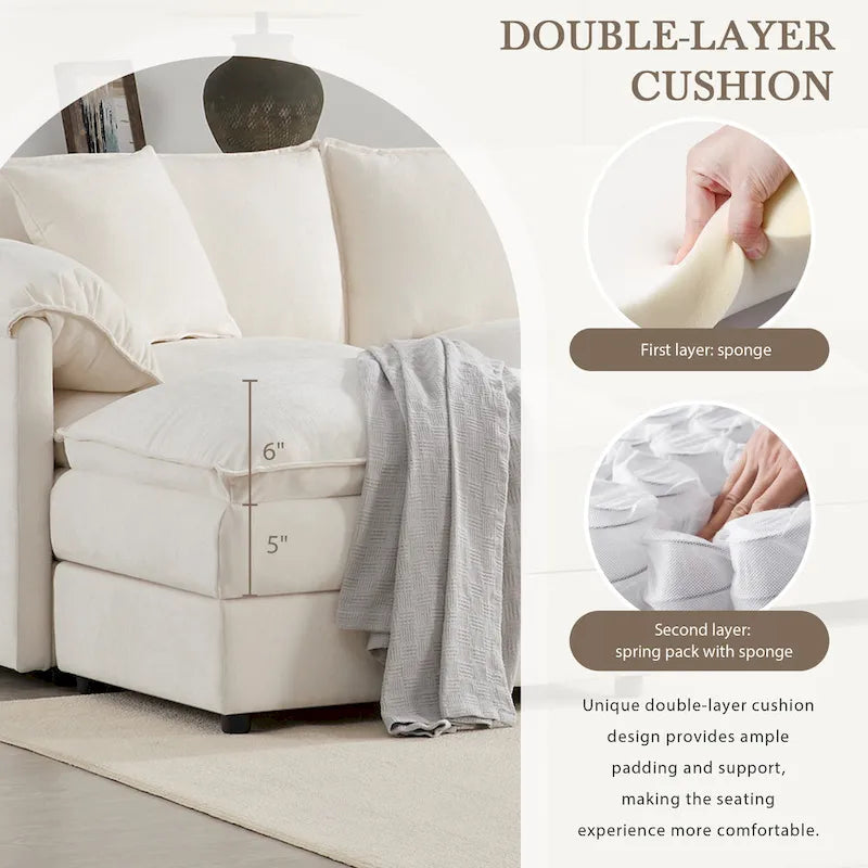 103,5 Canapé d'angle en chenille avec canapé nuage en L à 4 places, pouf et coussins à ressorts ensachés (capacité de 150 kg)