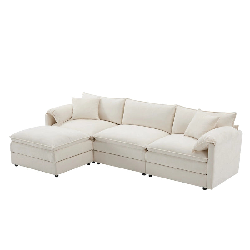 103,5 Canapé d'angle en chenille avec canapé nuage en L à 4 places, pouf et coussins à ressorts ensachés (capacité de 150 kg)
