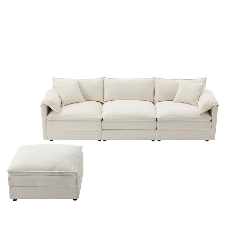 103,5 Canapé d'angle en chenille avec canapé nuage en L à 4 places, pouf et coussins à ressorts ensachés (capacité de 150 kg)