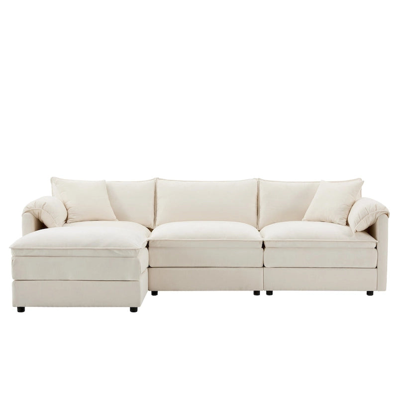 103,5 Canapé d'angle en chenille avec canapé nuage en L à 4 places, pouf et coussins à ressorts ensachés (capacité de 150 kg)