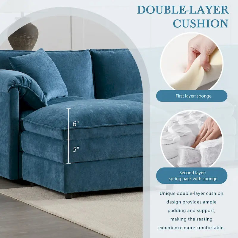 103,5 Canapé d'angle en chenille avec canapé nuage en L à 4 places, pouf et coussins à ressorts ensachés (capacité de 150 kg)