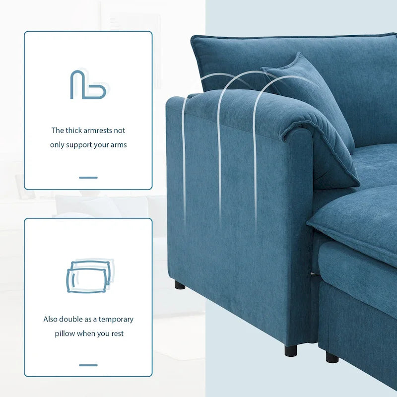 103,5 Canapé d'angle en chenille avec canapé nuage en L à 4 places, pouf et coussins à ressorts ensachés (capacité de 150 kg)