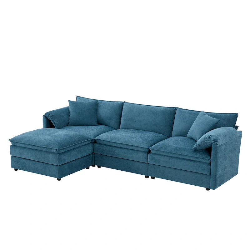 103,5 Canapé d'angle en chenille avec canapé nuage en L à 4 places, pouf et coussins à ressorts ensachés (capacité de 150 kg)