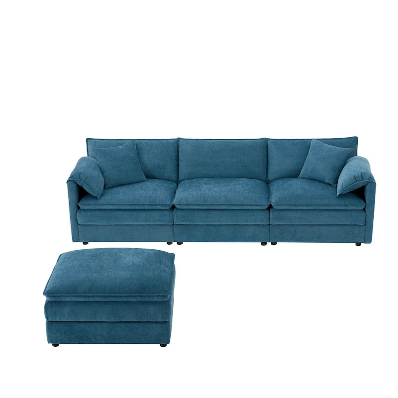 103,5 Canapé d'angle en chenille avec canapé nuage en L à 4 places, pouf et coussins à ressorts ensachés (capacité de 150 kg)
