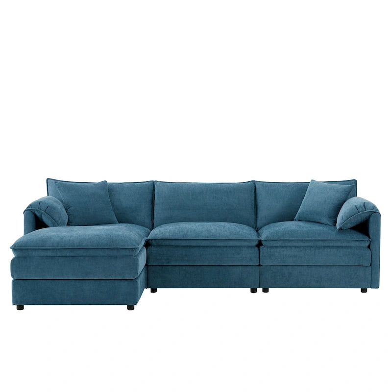 103,5 Canapé d'angle en chenille avec canapé nuage en L à 4 places, pouf et coussins à ressorts ensachés (capacité de 150 kg)