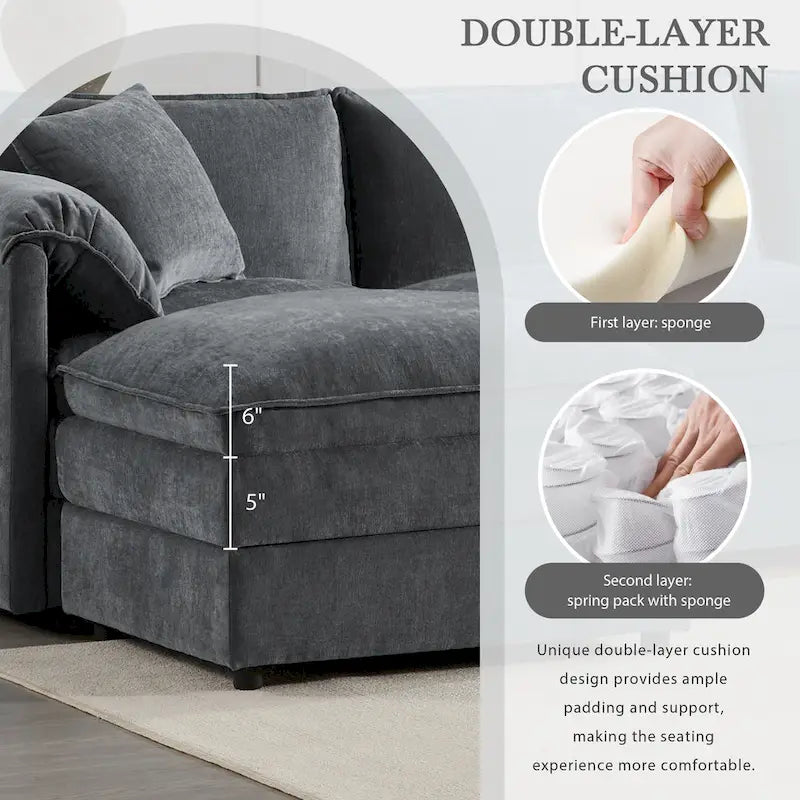 103,5 Canapé d'angle en chenille avec canapé nuage en L à 4 places, pouf et coussins à ressorts ensachés (capacité de 150 kg)