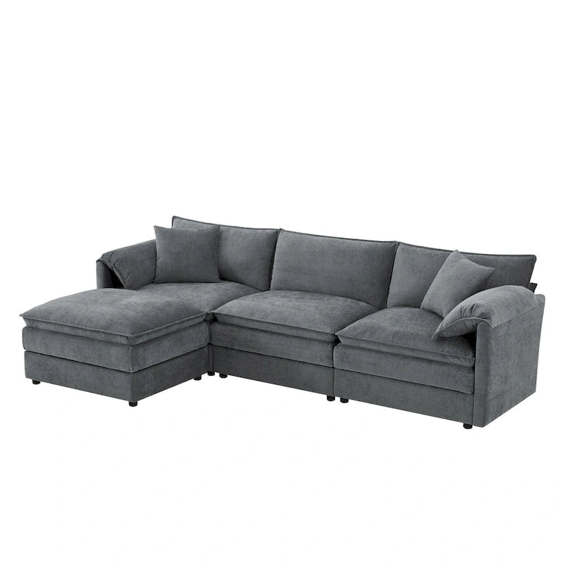 103,5 Canapé d'angle en chenille avec canapé nuage en L à 4 places, pouf et coussins à ressorts ensachés (capacité de 150 kg)
