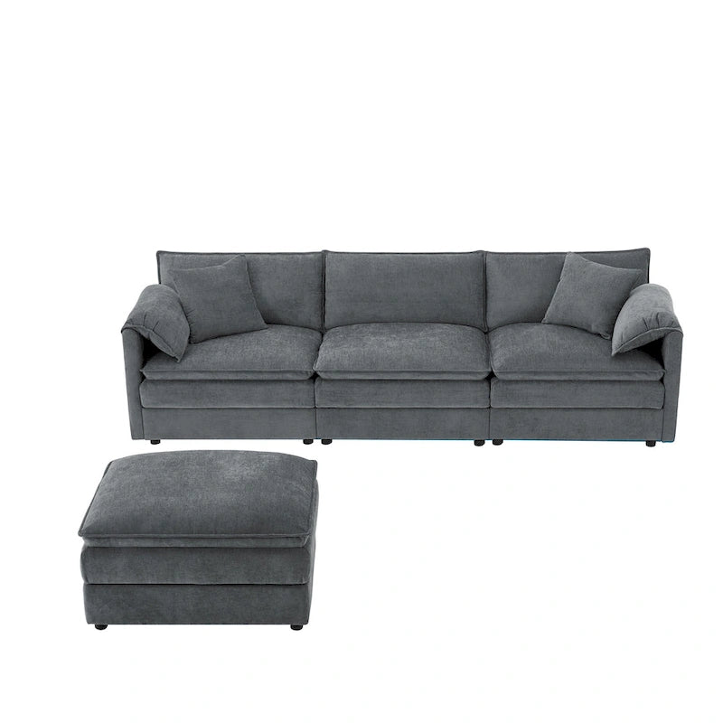 103,5 Canapé d'angle en chenille avec canapé nuage en L à 4 places, pouf et coussins à ressorts ensachés (capacité de 150 kg)