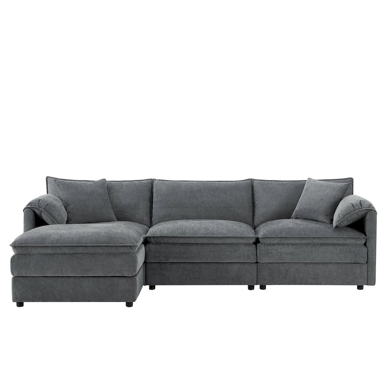 103,5 Canapé d'angle en chenille avec canapé nuage en L à 4 places, pouf et coussins à ressorts ensachés (capacité de 150 kg)