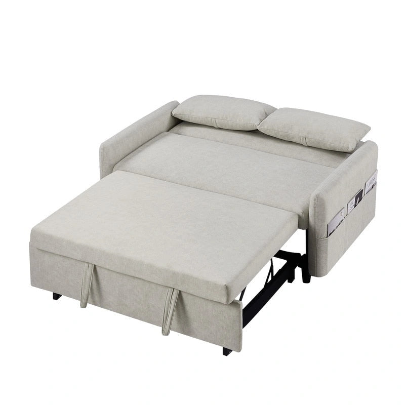 Canapé-lit convertible avec dossier réglable, poches de rangement et 2 oreillers moelleux
