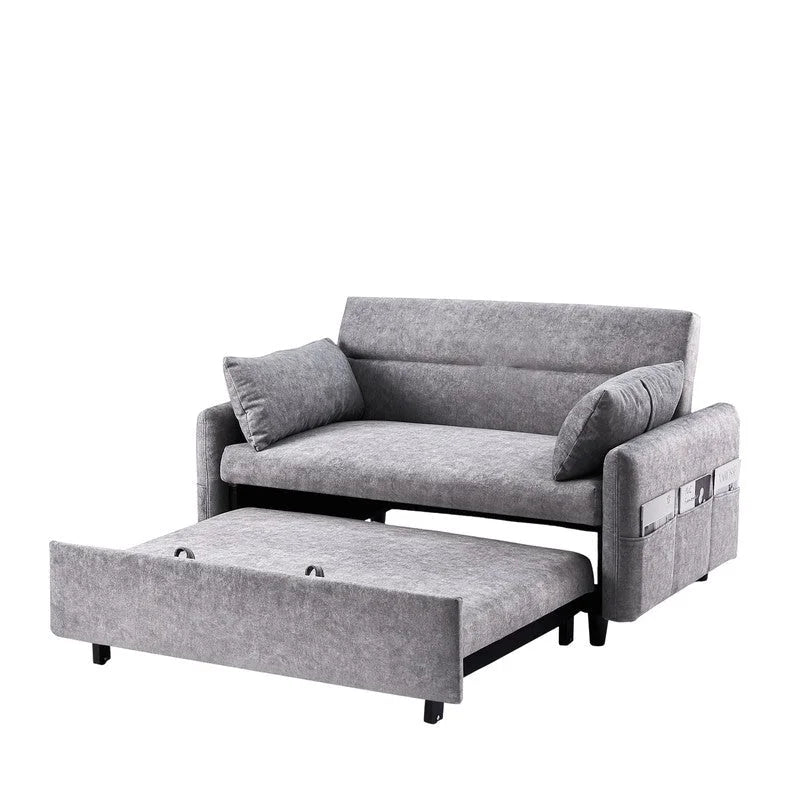 Canapé-lit convertible avec dossier réglable, poches de rangement et 2 oreillers moelleux