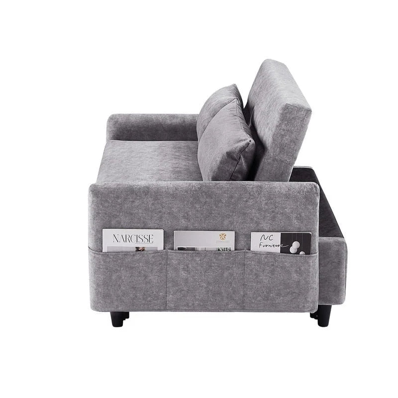 Canapé-lit convertible avec dossier réglable, poches de rangement et 2 oreillers moelleux