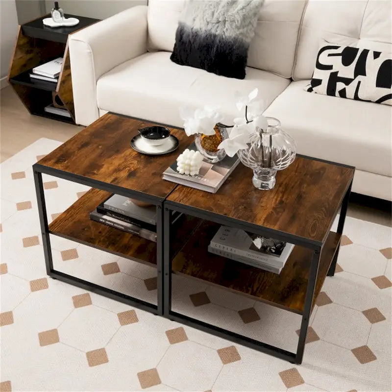 2 tables d'appoint carrées à 2 niveaux de 50,8 cm (20 pouces)
