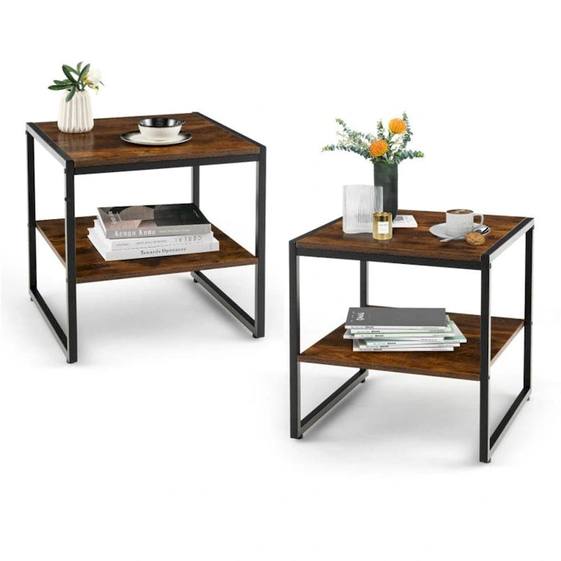 2 tables d'appoint carrées à 2 niveaux de 50,8 cm (20 pouces)