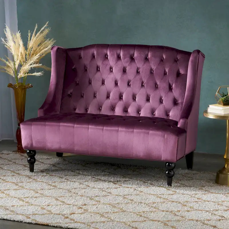 Causeuse capitonnée en velours « Modern Glam » avec dossier à oreilles