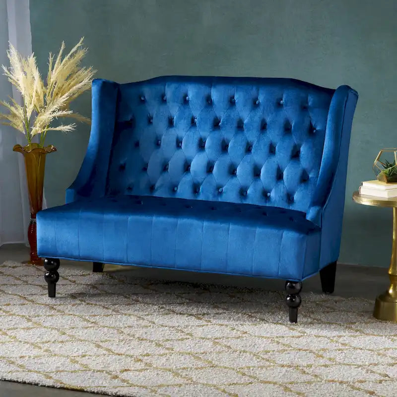 Causeuse capitonnée en velours « Modern Glam » avec dossier à oreilles