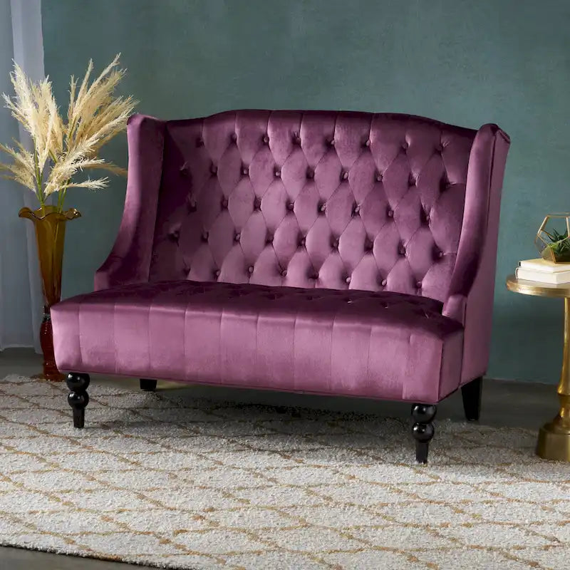 Leora Modern Glam Tufted Velvet Wingback Loveseat by Christopher Knight Home