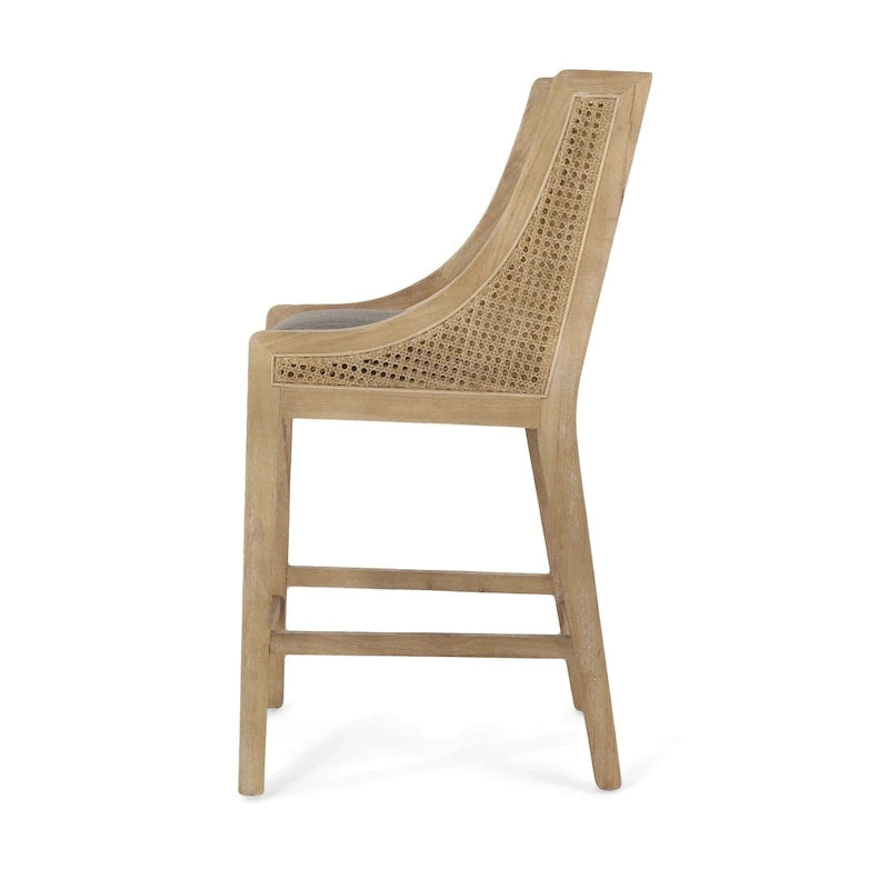 Tabourets de comptoir en bois et rotin rembourrés de tissu de 65 cm (Lot de 2)