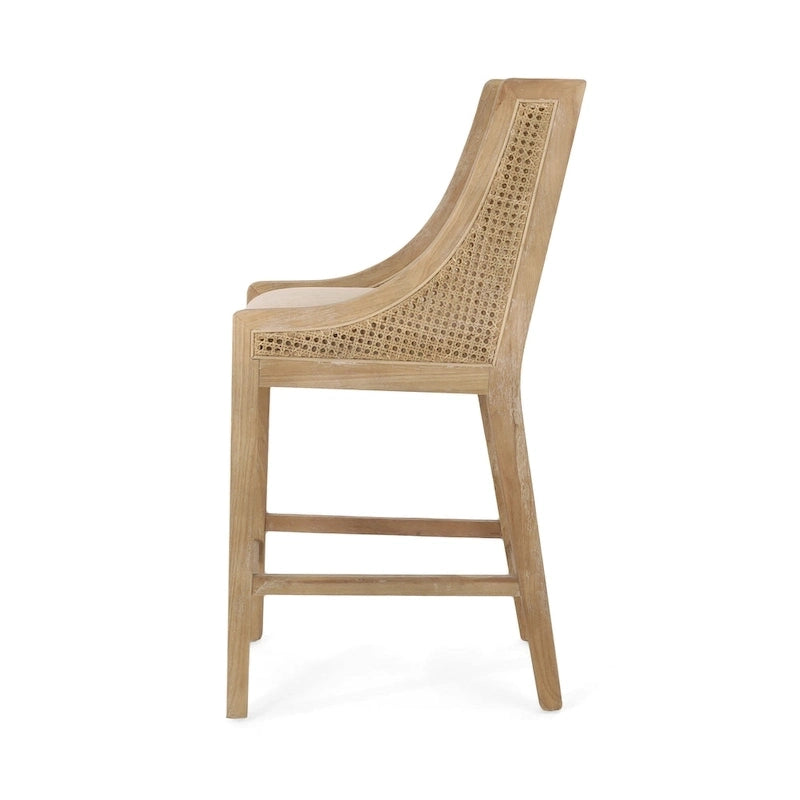Tabourets de comptoir en bois et rotin rembourrés de tissu de 65 cm (Lot de 2)