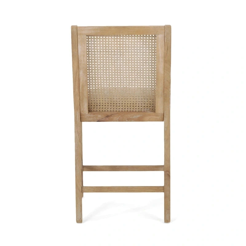 Tabourets de comptoir en bois et rotin rembourrés de tissu de 65 cm (Lot de 2)