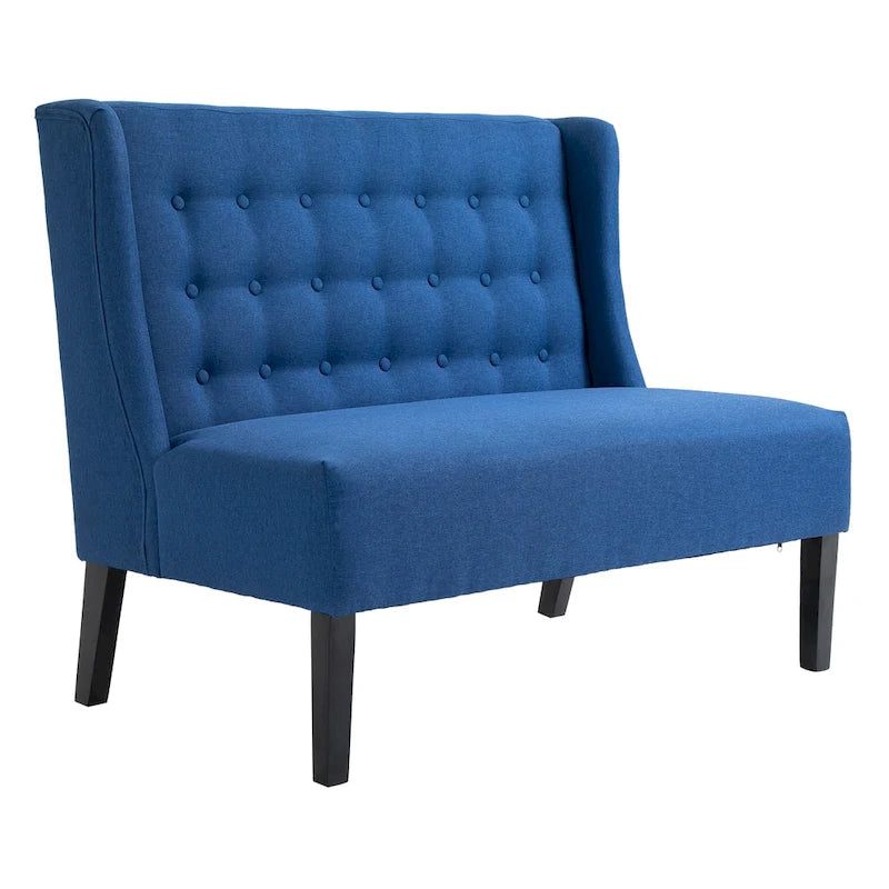 Canapé double en tissu de lin, causeuse capitonnée sans accoudoirs, meubles de salon avec pieds en bois - 28.75*43.25*36.5