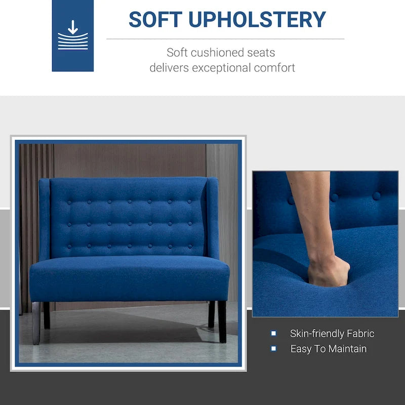 Canapé double en tissu de lin, causeuse capitonnée sans accoudoirs, meubles de salon avec pieds en bois - 28.75*43.25*36.5