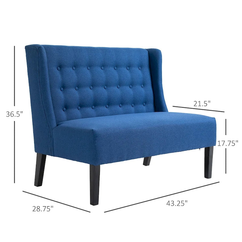 Canapé double en tissu de lin, causeuse capitonnée sans accoudoirs, meubles de salon avec pieds en bois - 28.75*43.25*36.5