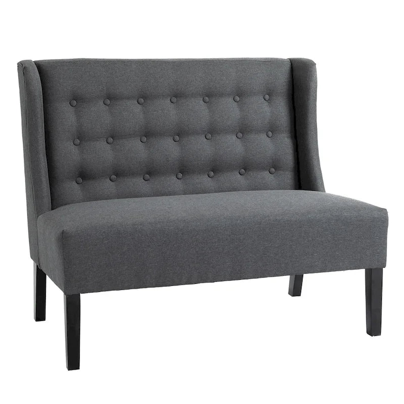 Canapé double en tissu de lin, causeuse capitonnée sans accoudoirs, meubles de salon avec pieds en bois - 28.75*43.25*36.5