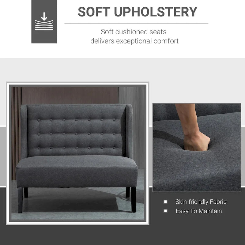 Canapé double en tissu de lin, causeuse capitonnée sans accoudoirs, meubles de salon avec pieds en bois - 28.75*43.25*36.5