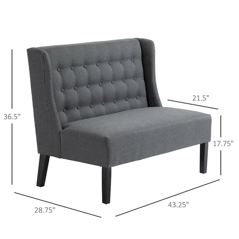 Canapé double en tissu de lin, causeuse capitonnée sans accoudoirs, meubles de salon avec pieds en bois - 28.75*43.25*36.5
