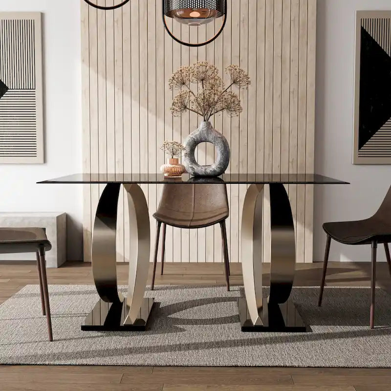 Table de salle à manger moderne avec plateau en verre de 58 pouces