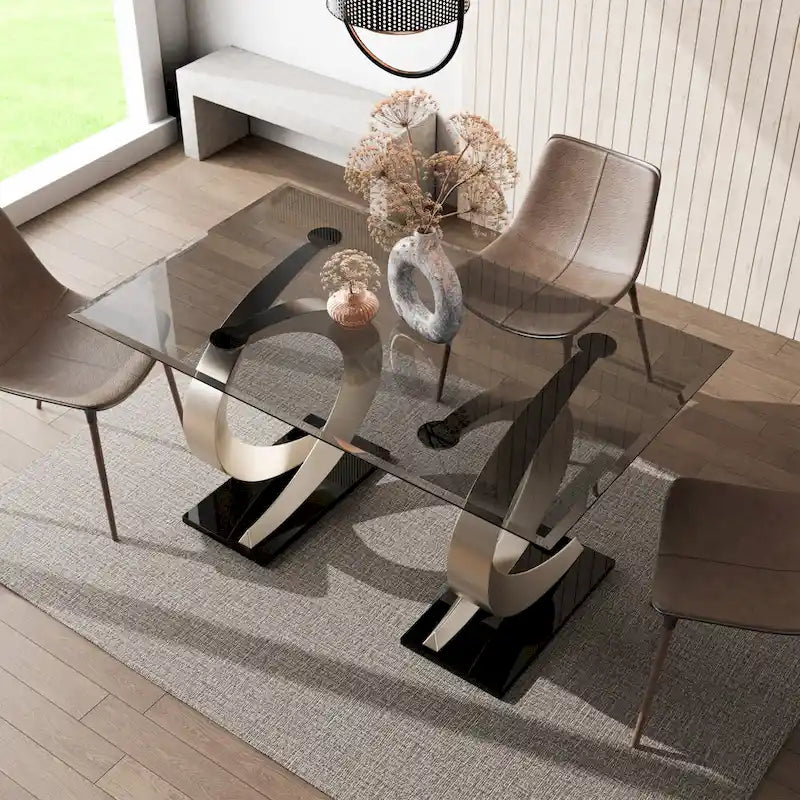 Table de salle à manger moderne avec plateau en verre de 58 pouces
