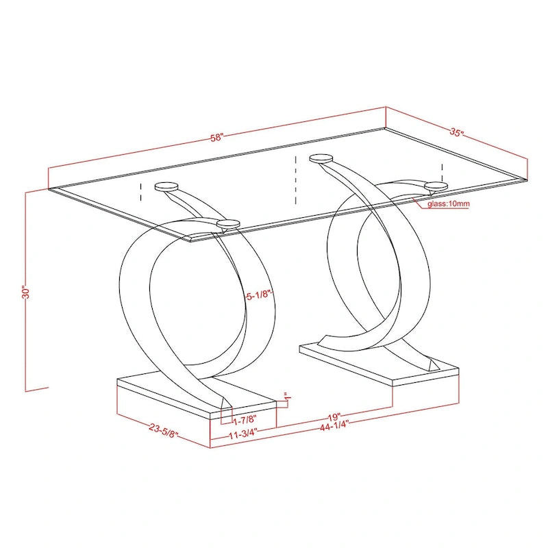 Table de salle à manger moderne avec plateau en verre de 58 pouces