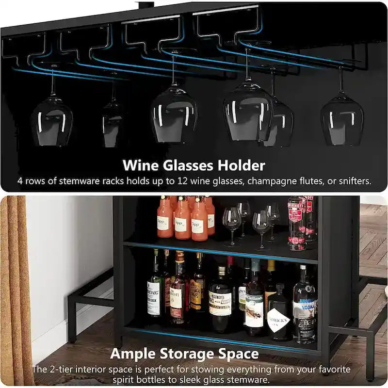 Meuble Bar Maison, Table de Bar 3 Étages avec Porte-Verres et Rangement pour Vin