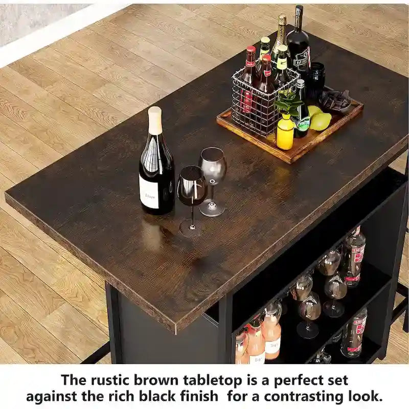 Meuble Bar Maison, Table de Bar 3 Étages avec Porte-Verres et Rangement pour Vin