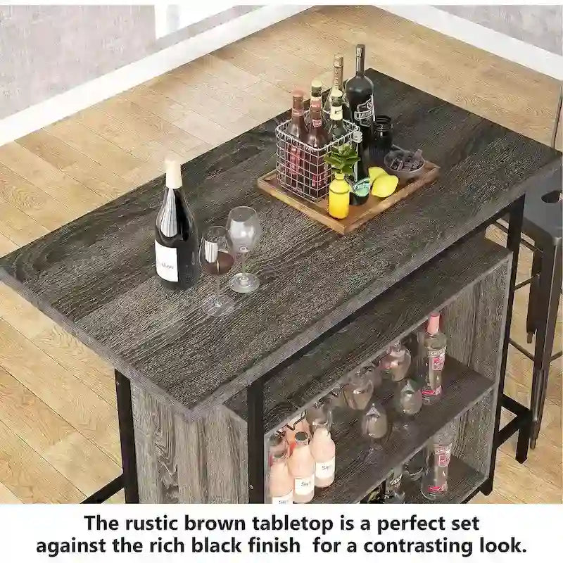 Meuble Bar Maison, Table de Bar 3 Étages avec Porte-Verres et Rangement pour Vin