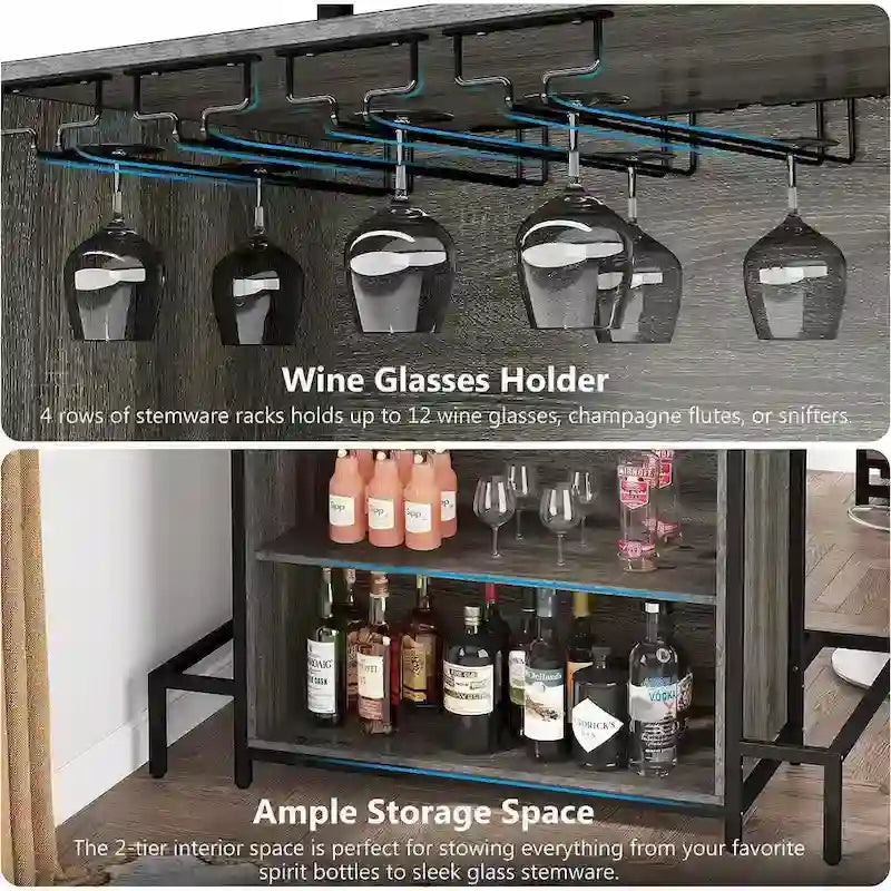 Meuble Bar Maison, Table de Bar 3 Étages avec Porte-Verres et Rangement pour Vin