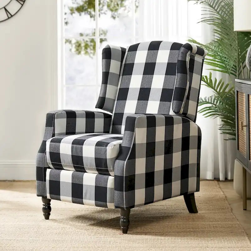 Mid-Century Modern Manual Pushback Recliner with Wingback Design