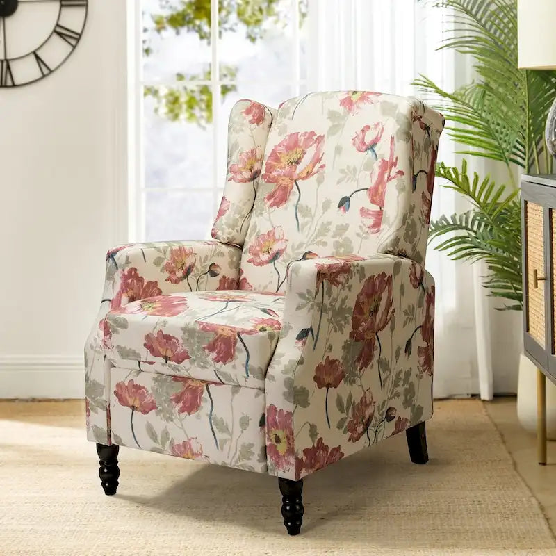 Mid-Century Modern Manual Pushback Recliner with Wingback Design
