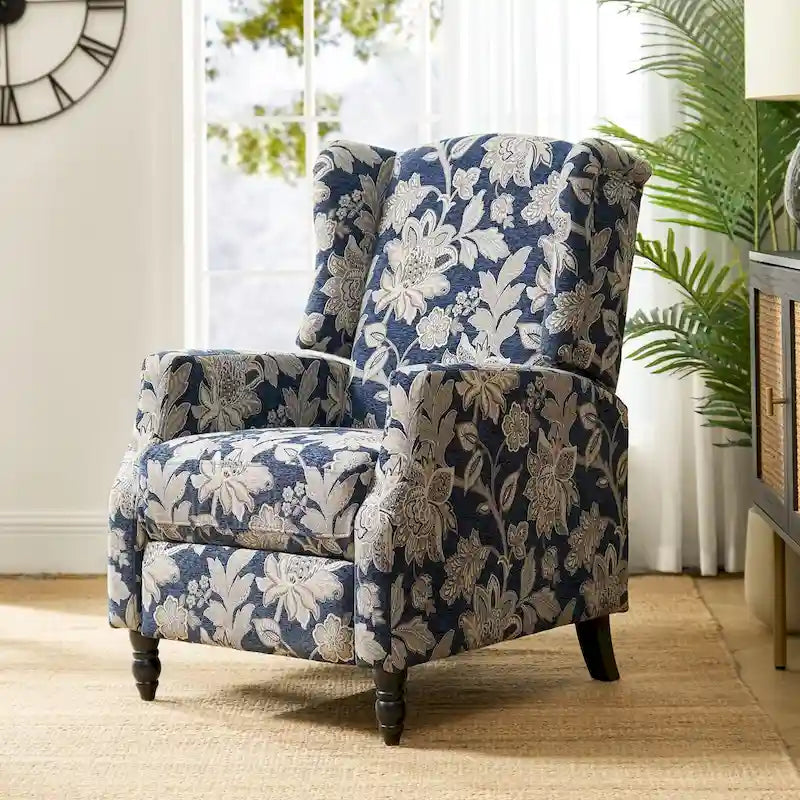 Mid-Century Modern Manual Pushback Recliner with Wingback Design