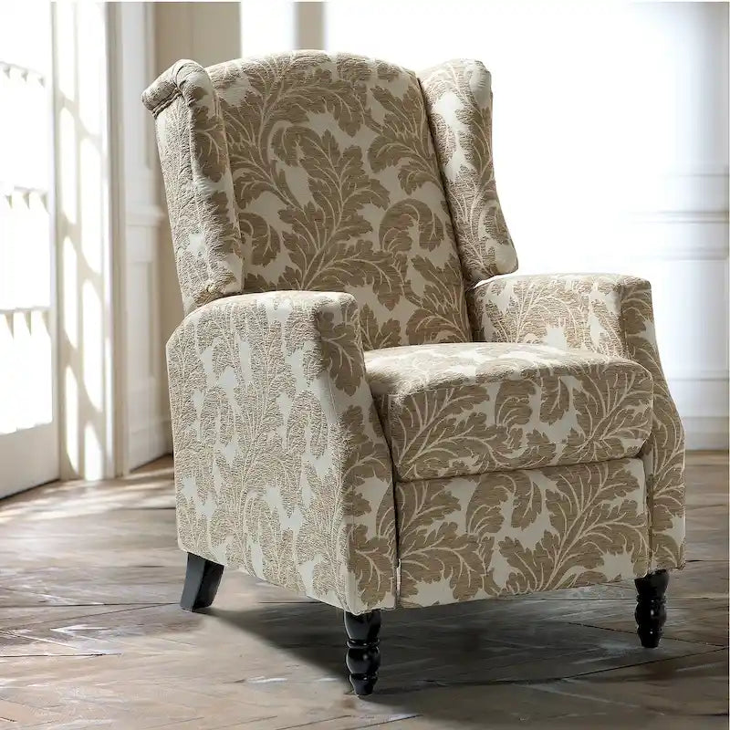 Mid-Century Modern Manual Pushback Recliner with Wingback Design